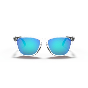 Oakley Frogskins Mix Low Bridge Fit Sunglasses Polished Clear Frame Prizm Sapphire Polarized Lens