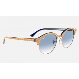 Ray Ban Clubround Marble RB4246 Sunglasses Gradient + Wrinkled Beige Frame Light Blue Gradient Lens