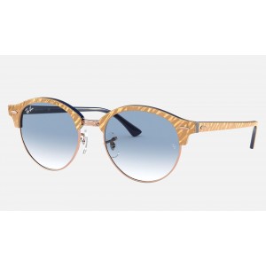 Ray Ban Clubround Marble RB4246 Sunglasses Gradient + Wrinkled Beige Frame Light Blue Gradient Lens