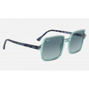 Ray Ban Square Ii RB1973 Sunglasses Blue Gradient Transparent Green