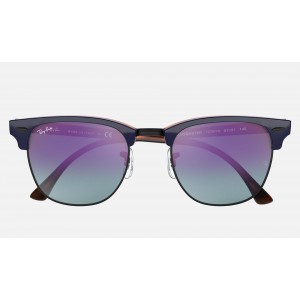 Ray Ban Clubmaster Color Mix Low Bridge Fit RB3016 Sunglasses Gradient Mirror + Blue Frame Blue/Pink Gradient Mirror Lens