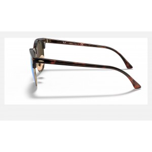 Ray Ban Clubmaster Flash Lenses RB3016 Sunglasses Tortoise Frame Blue Flash Lens