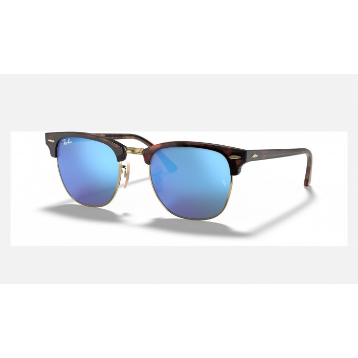 Ray Ban Clubmaster Flash Lenses RB3016 Sunglasses Tortoise Frame Blue Flash Lens