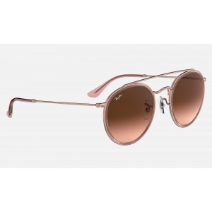 Ray Ban Round Double Bridge RB3647 Sunglasses Gradient + Pink Frame Brown Gradient Lens