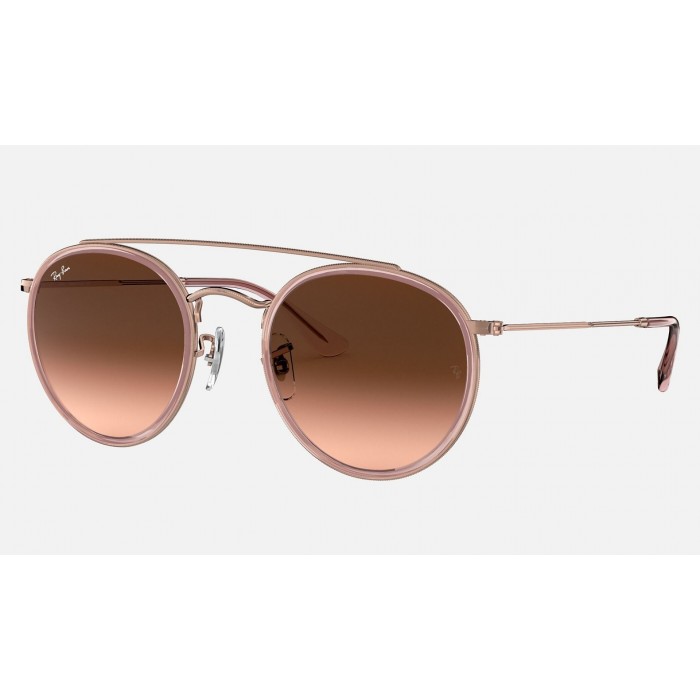 Ray Ban Round Double Bridge RB3647 Sunglasses Gradient + Pink Frame Brown Gradient Lens