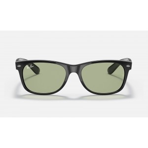 Ray Ban New Wayfarer Classic Low Bridge Fit RB2132 Sunglasses Mirror + Shiny Black Frame Green Mirror Lens