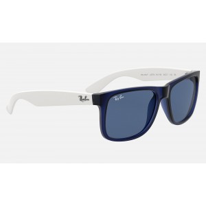 Ray Ban Justin Color Mix Low Bridge Fit RB4165 Sunglasses Classic + Transparent Blue Frame Dark Blue Classic Lens