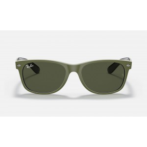 Ray Ban New Wayfarer Color Mix RB2132 Sunglasses Classic G-15 + Green Frame Green Classic G-15 Lens