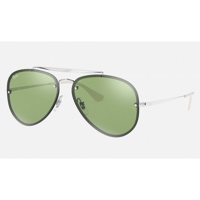 Ray Ban Blaze Aviator RB3584 Sunglasses Dark Green Mirror Silver