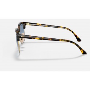 Ray Ban Clubmaster Fleck RB3016 Sunglasses Gradient + Yellow Havana Frame Light Blue Gradient Lens