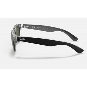 Ray Ban New Wayfarer Color Mix Low Bridge Fit RB2132 Sunglasses Classic G-15 + Transparent Frame Green Classic G-15 Lens