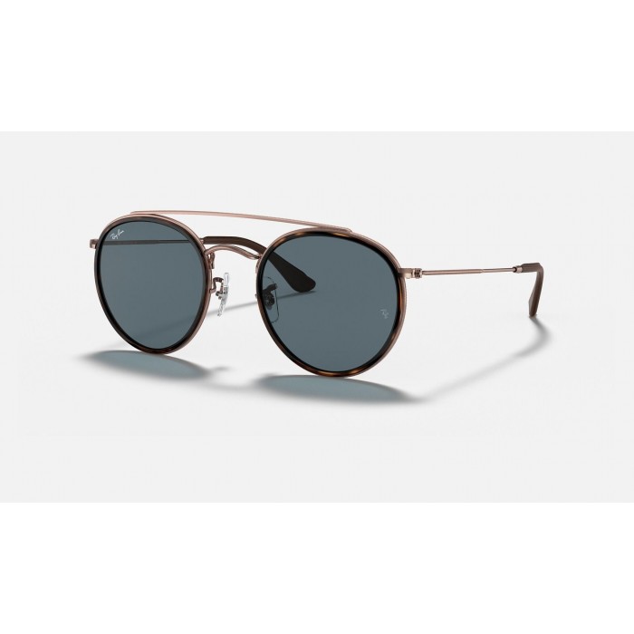Ray Ban Round Double Bridge @Collection RB3647 Sunglasses Classic + Bronze-Copper Frame Blue Classic Lens