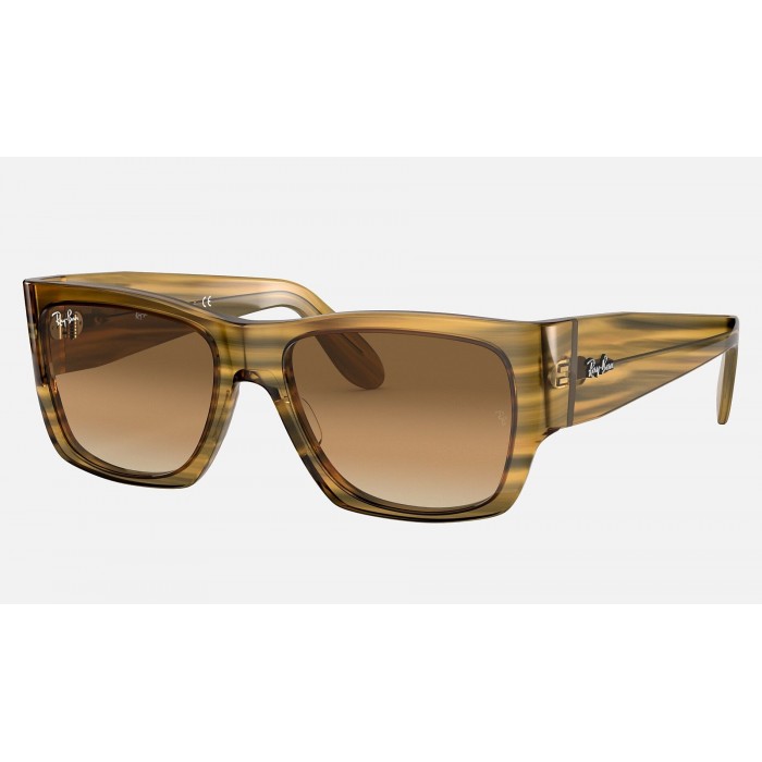 Ray Ban Nomad RB2187 Sunglasses Gradient + Striped Yellow Frame Light Brown Gradient Lens