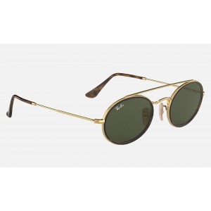 Ray Ban Oval Double Bridge RB3847 Sunglasses Green Classic G-15 Gold