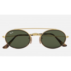 Ray Ban Oval Double Bridge RB3847 Sunglasses Green Classic G-15 Gold