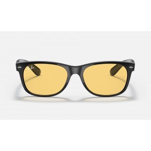 Ray Ban New Wayfarer Color Mix Low Bridge Fit RB2132 Sunglasses Classic + Black Frame Yellow Classic Lens