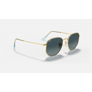 Ray Ban Hexagonal Flat Lenses RB3548 Sunglasses Gradient + Gold Frame Blue Gradient Lens