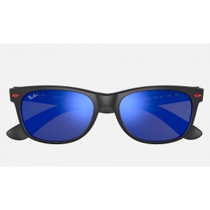 Ray Ban New Wayfarer RB2132M Scuderia Ferrari Collection Sunglasses Mirror + Black Frame Blue Mirror Lens