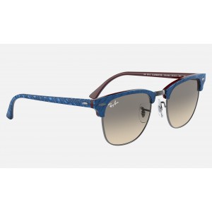 Ray Ban Clubmaster Marble RB3016 Sunglasses Gradient + Wrinkled Blue Frame Light Grey Gradient Lens