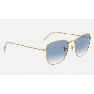 Ray Ban Round Frank Legend RB3857 Sunglasses Gradient + Gold Frame Light Blue Gradient Lens