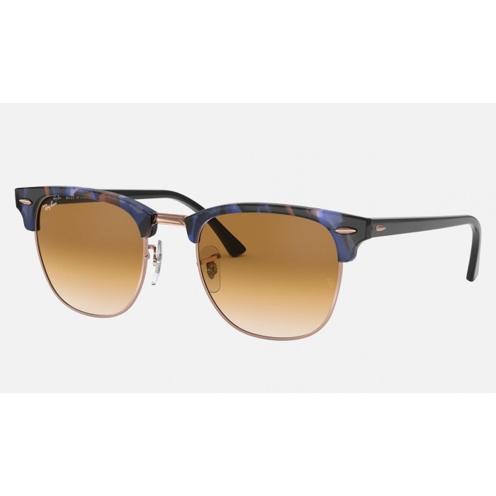 Ray Ban Clubmaster Fleck RB3016 Sunglasses Gradient + Spotted Brown And Blue Frame Light Brown Gradient Lens