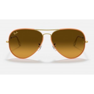Ray Ban Aviator Full Color Legend RB3025 Sunglasses Brown Gradient Yellow