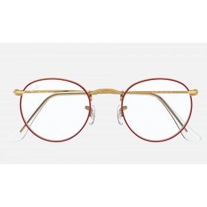 Ray Ban Round Metal Optics RB3447 Sunglasses Demo Lens Red Shiny Gold Frame Clear Lens