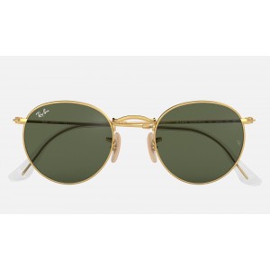 Ray Ban Round Flat Lenses RB3447 Sunglasses Classic G-15 + Gold Frame Green Classic G-15 Lens