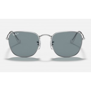 Ray Ban Round Frank RB3857 Sunglasses Polarized Classic + Silver Frame Light Blue Classic Lens
