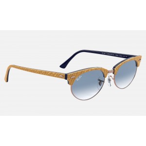 Ray Ban Clubmaster Oval RB3946 Sunglasses Gradient + Wrinkled Beige Frame Light Blue Gradient Lens
