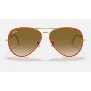 Ray Ban Aviator Full Color Legend RB3025 Sunglasses Light Brown Gradient Red