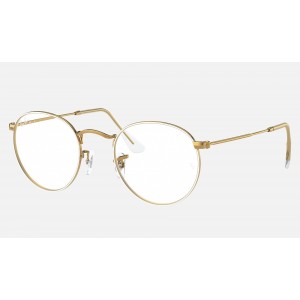 Ray Ban Round Metal Optics RB3447 Sunglasses Demo Lens White Shiny Gold Frame Clear Lens