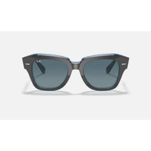 Ray Ban State Street RB2186 Sunglasses Gradient + Grey Frame Blue Gradient Lens
