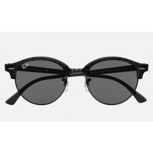 Ray Ban Clubround Marble RB4246 Sunglasses Classic + Wrinkled Black Frame Dark Grey Classic Lens