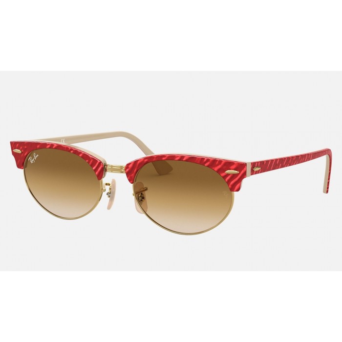 Ray Ban Clubmaster Oval RB3946 Sunglasses Gradient + Wrinkled Red Frame Light Brown Gradient Lens