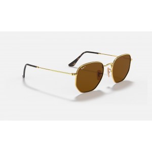 Ray Ban Hexagonal Flat Lenses RB3548 Sunglasses Polarized Classic B-15 + Gold Frame Brown Classic B-15 Lens